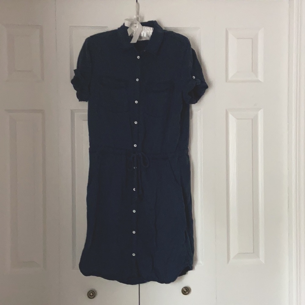 Navy Blue Short Sleeve Shirtdress